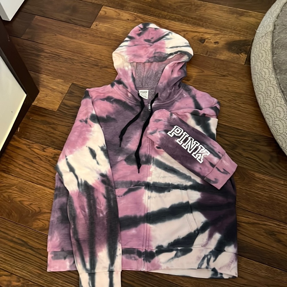 Pink zip up hoodie pink white tie dye